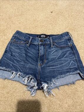Hollister Dark Blue Distressed Denim Cutoff Shorts